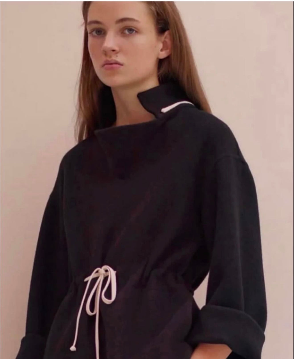 The Long Tunic Dress In Black Double Face Cashmere