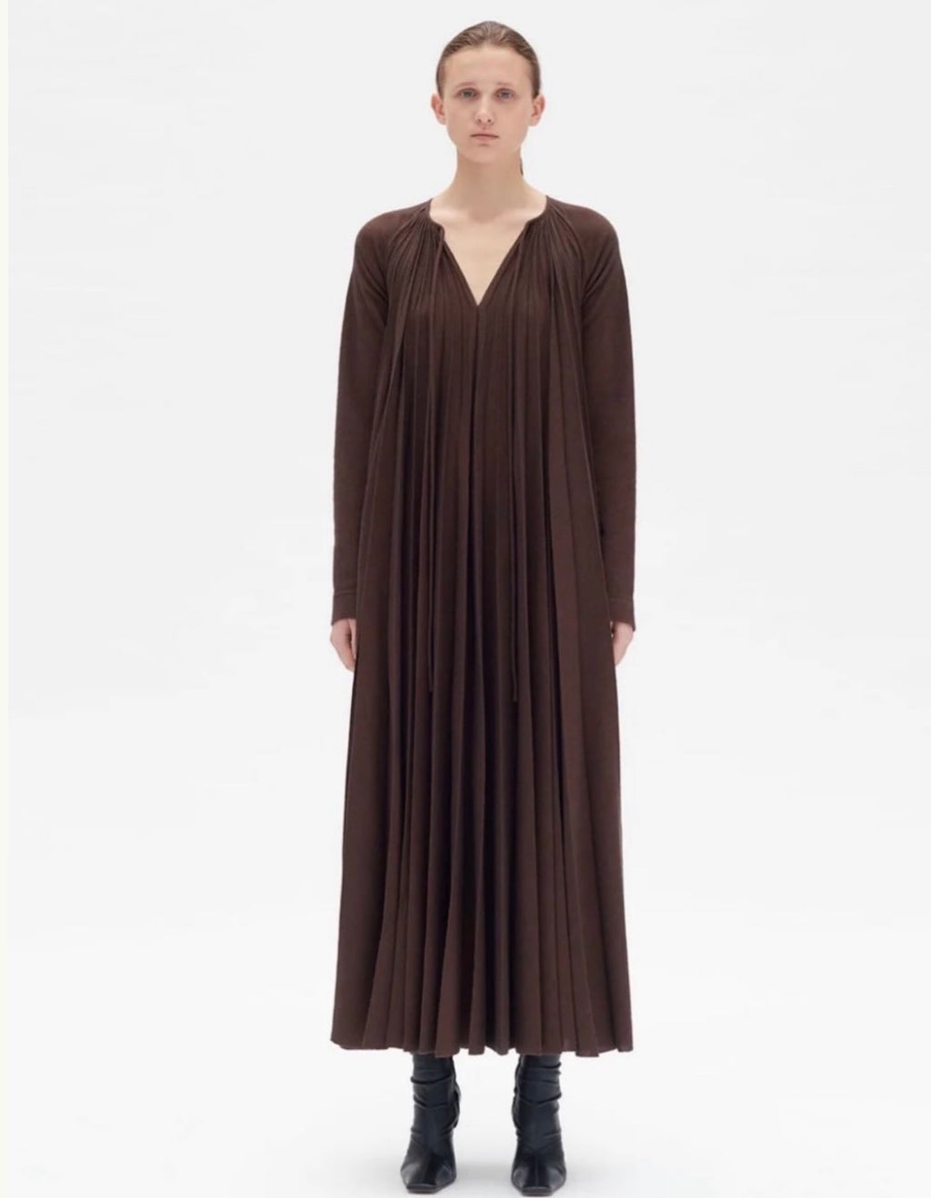 The Brown Pleated Jersey Dress