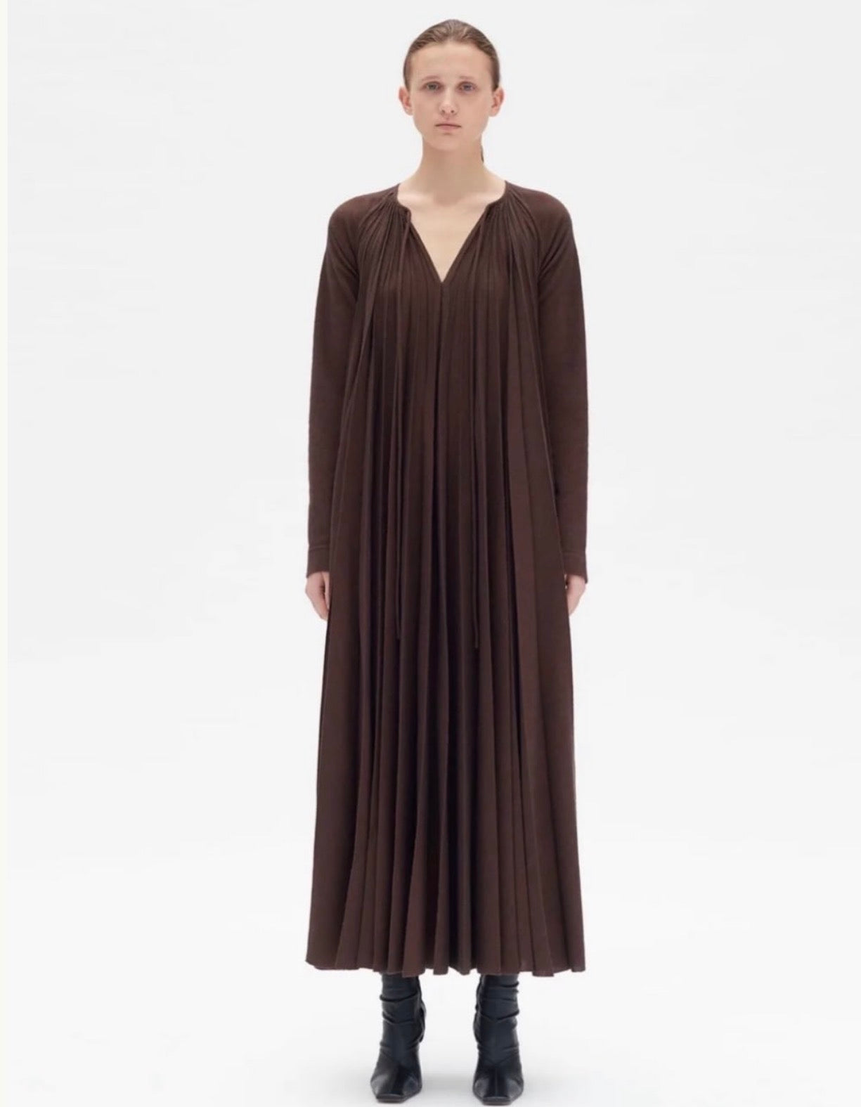 The Brown Pleated Jersey Dress