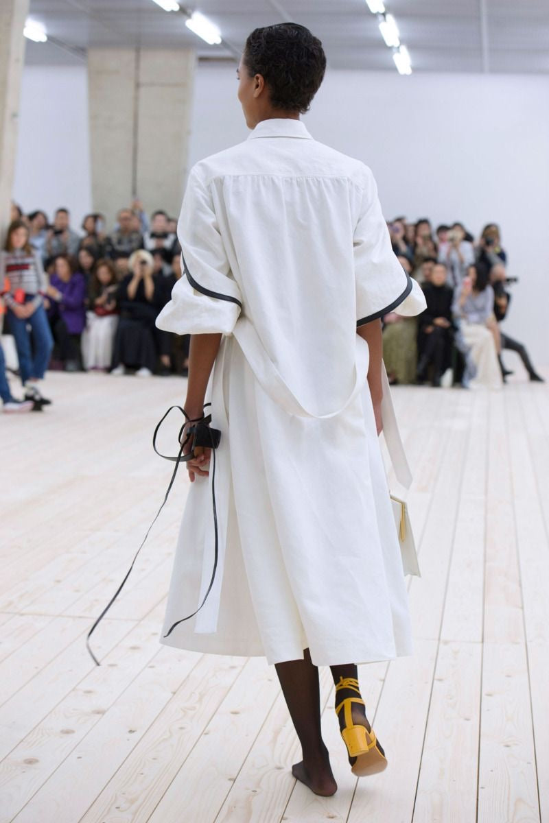 The White Belted Lined Dress with Leather Details
