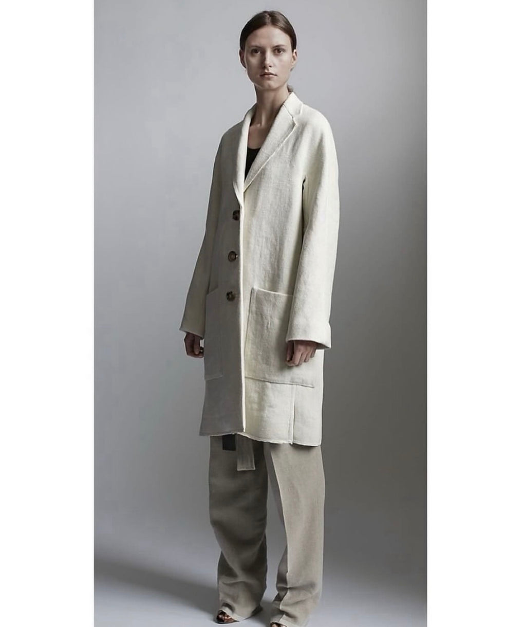 The Cream Basket Weave Linen Coat