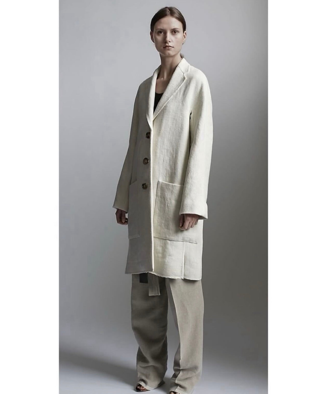 The Cream Basket Weave Linen Coat