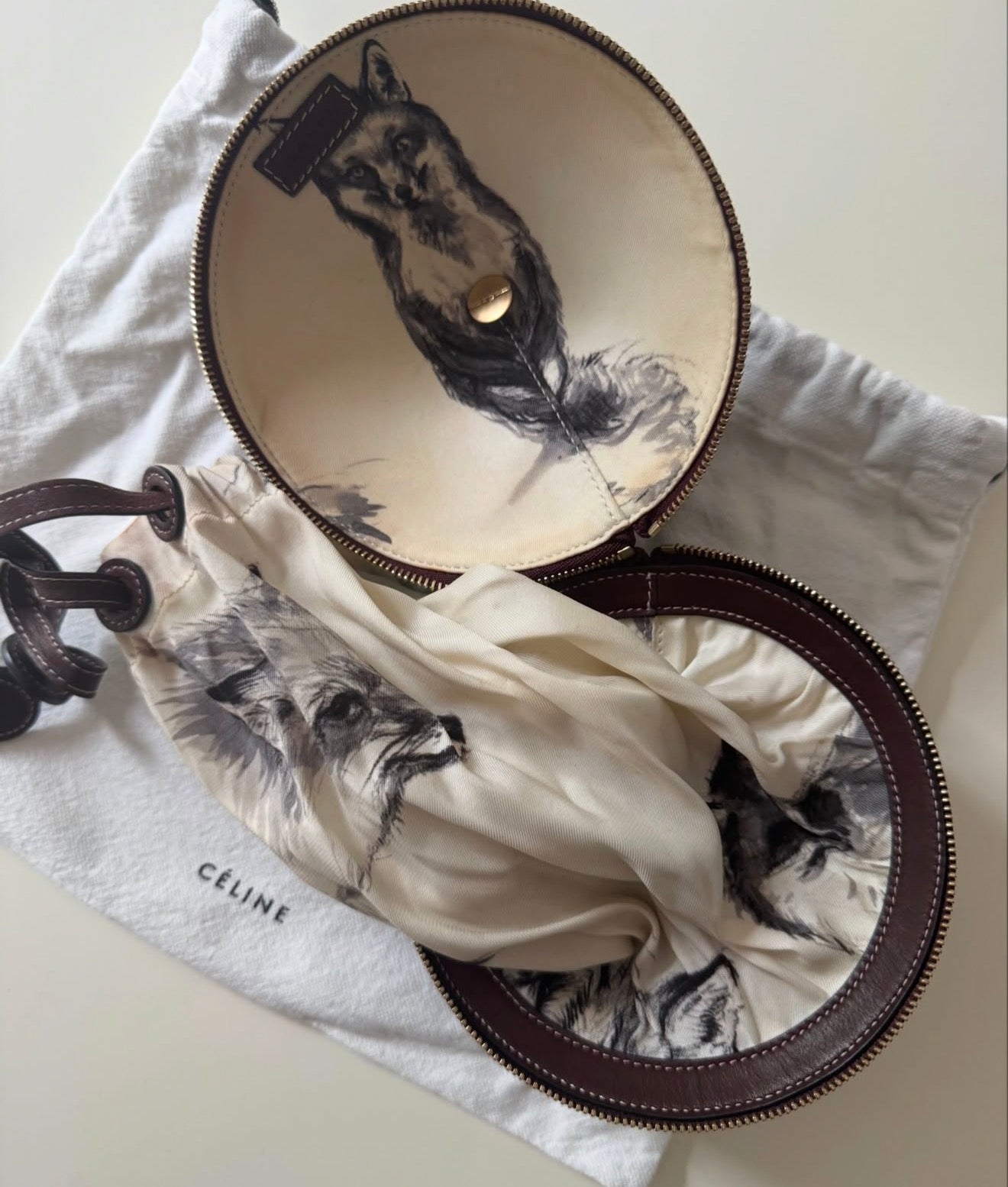 The Wonderland Fox Print Silk Foulard Purse Clutch