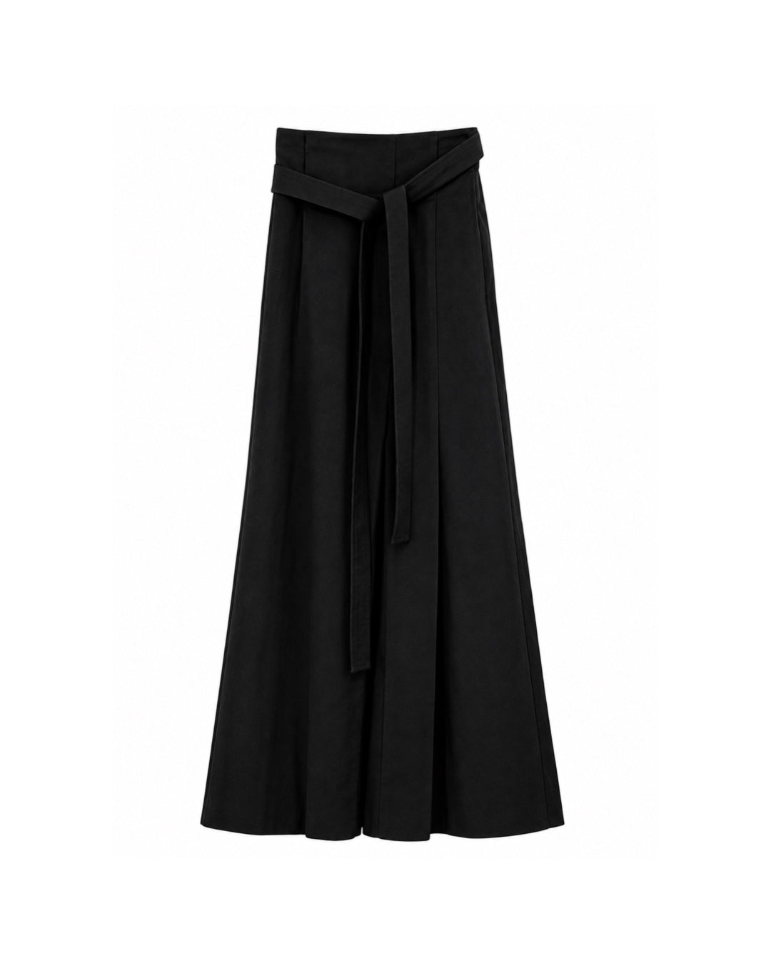 The Black Pleated Viscose and Silk Canvas Wrap Maxi Skirt