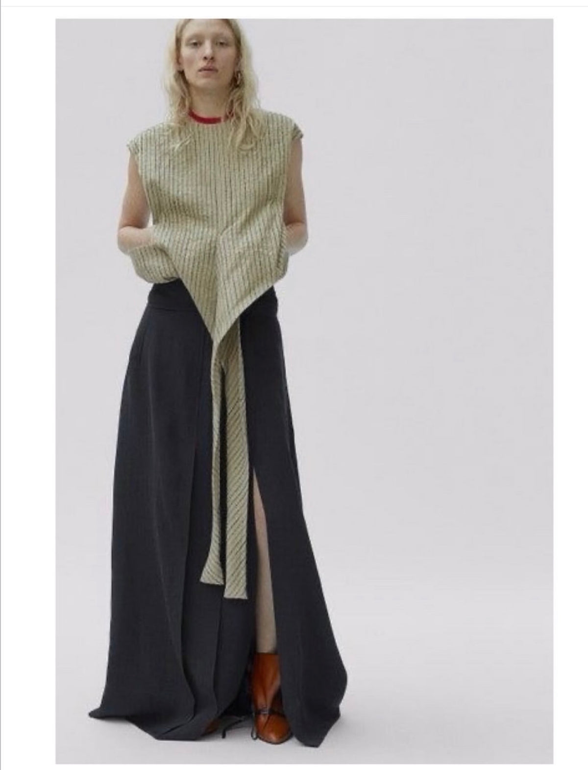 The Black Pleated Viscose and Silk Canvas Wrap Maxi Skirt
