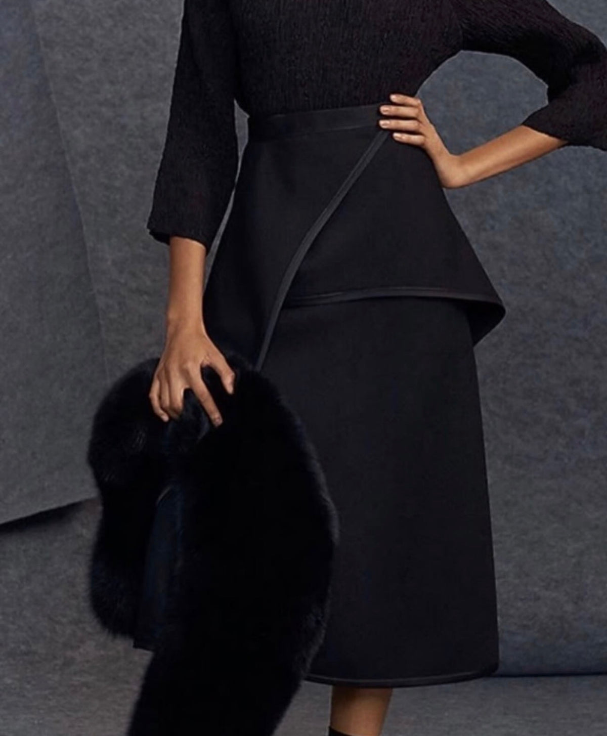 The Black Light Textured Wool Skirt
