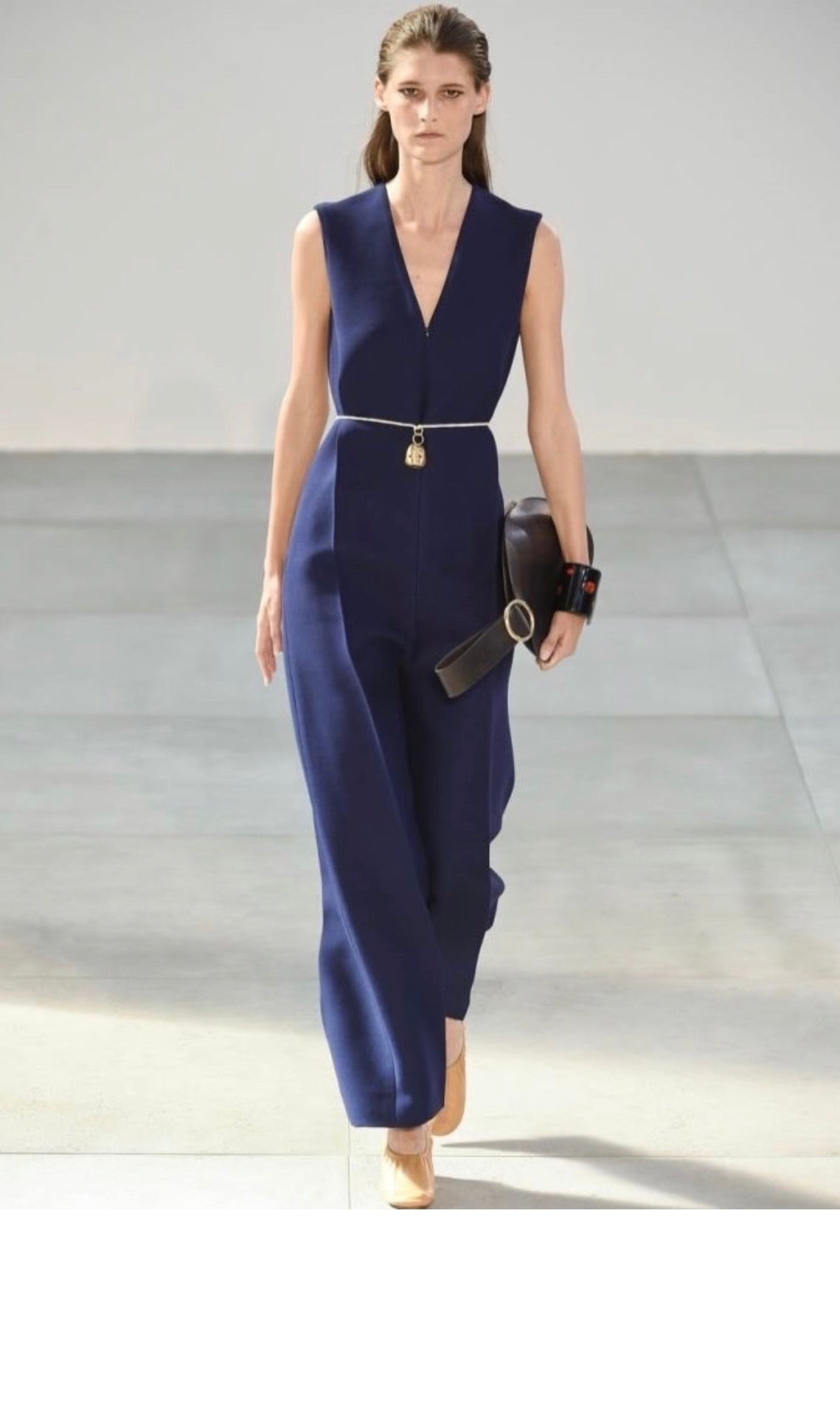 The V Neck Jumpsuit In Ink Wool Crepe