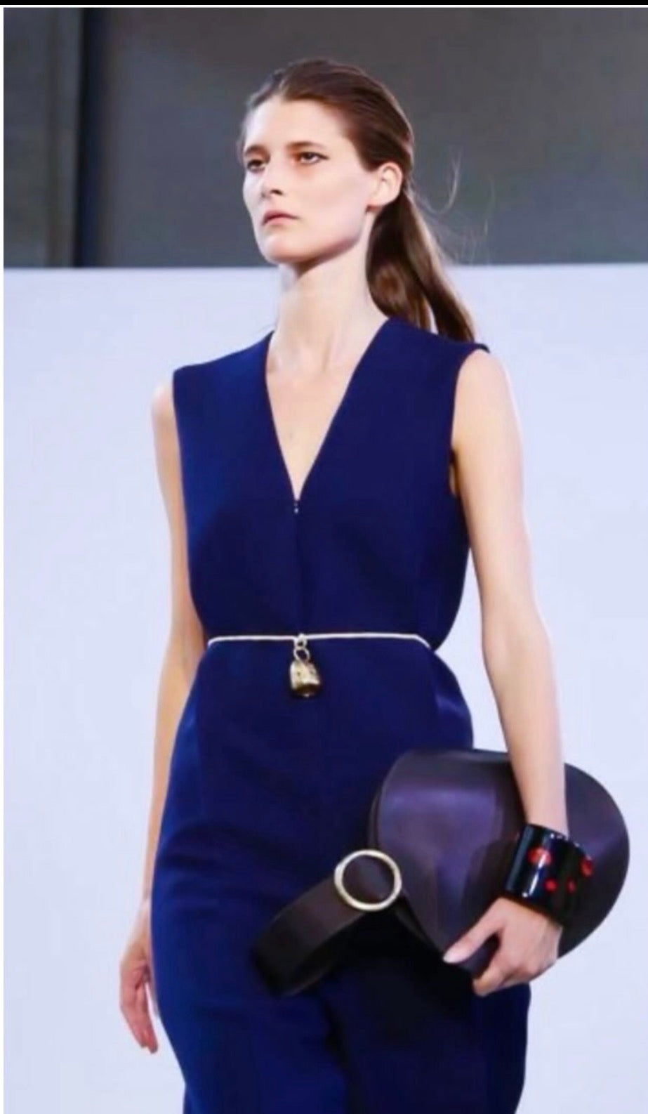 The V Neck Jumpsuit In Ink Wool Crepe