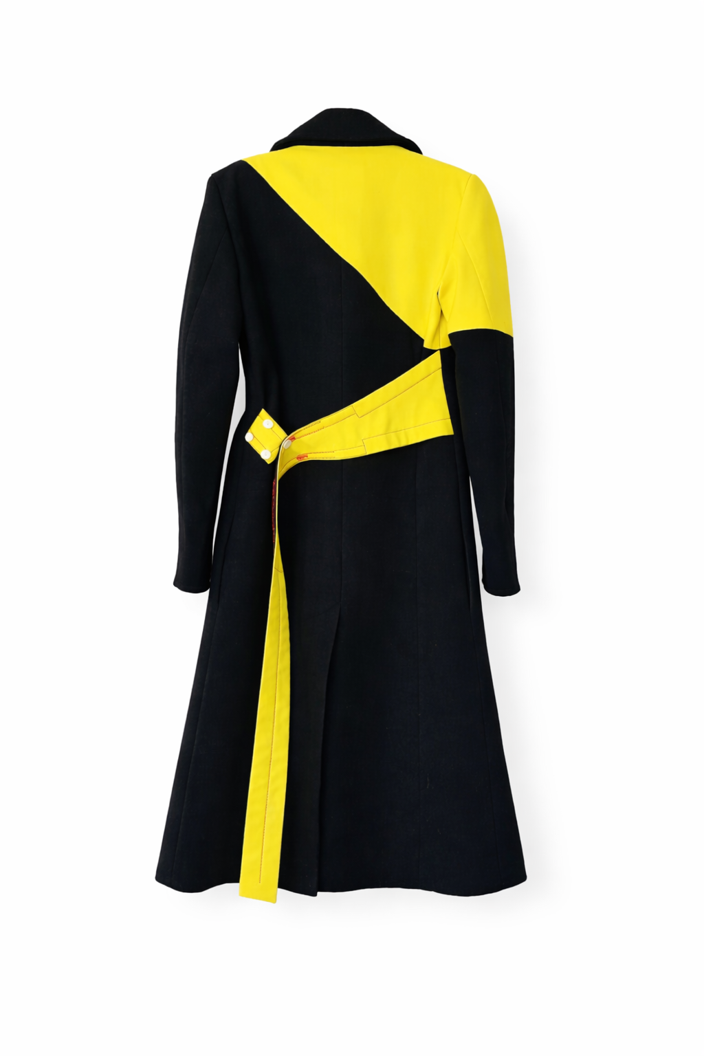 The Two Tone Belted Coat in Black & Lime Green with Iconic Floral Lining