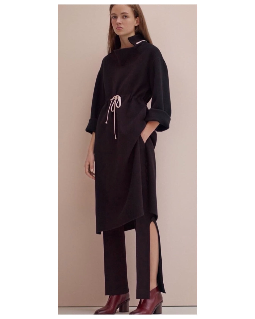 The Long Tunic Dress In Black Double Face Cashmere