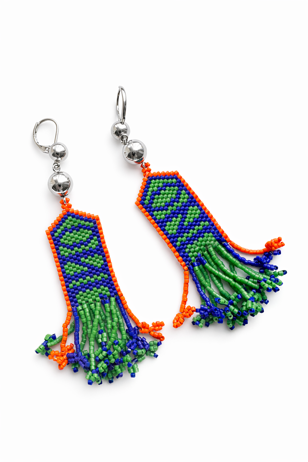 The "Belong" Zig Zag Beaded Tassel Earrings Flatlay