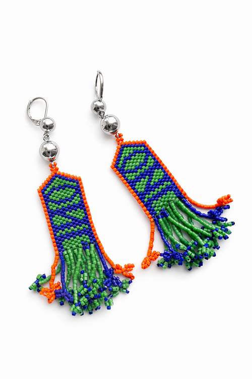 The "Belong" Zig Zag Beaded Tassel Earrings Flatlay