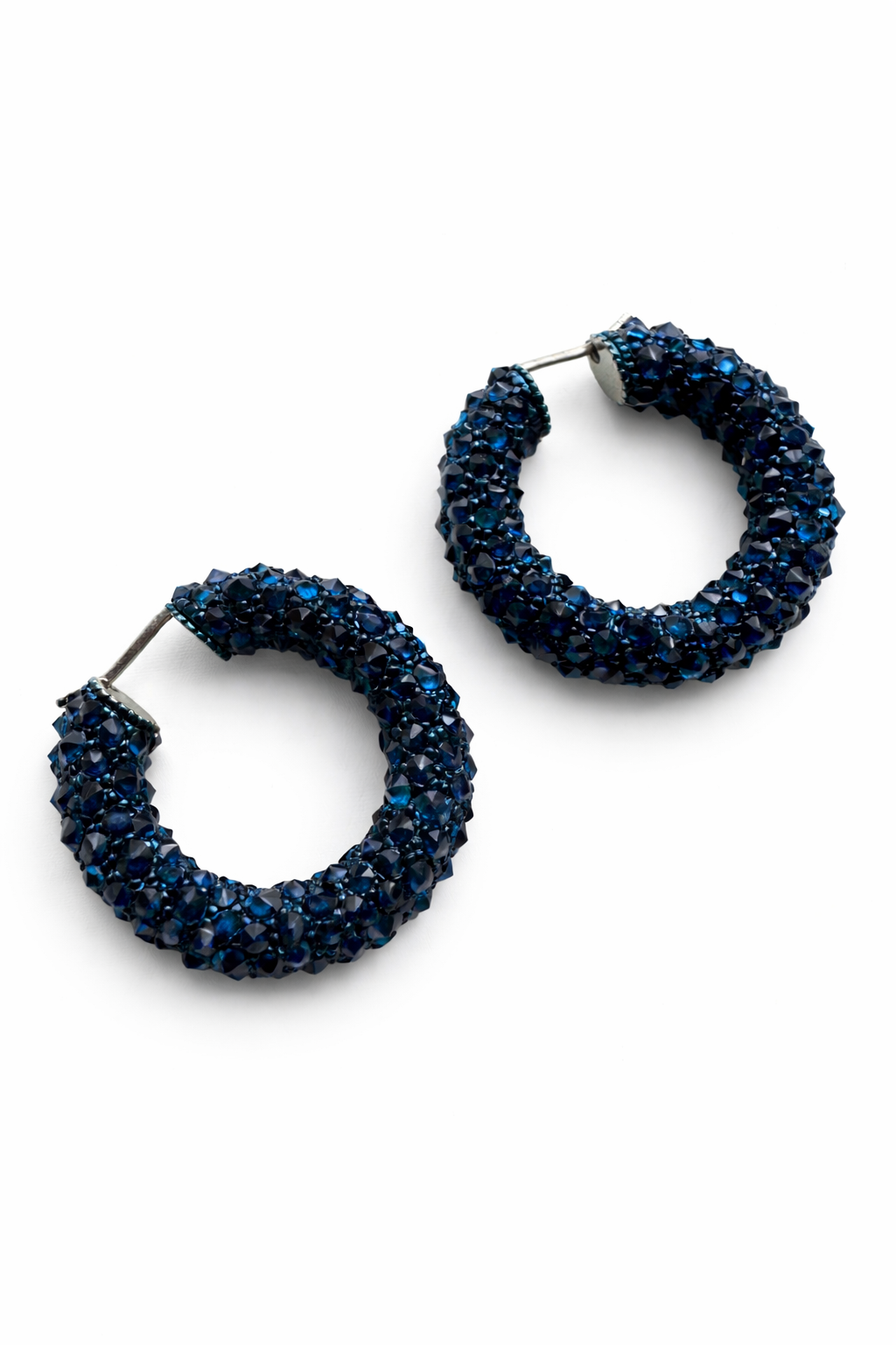 The Dark Blue Crystal Hoops Flatlay