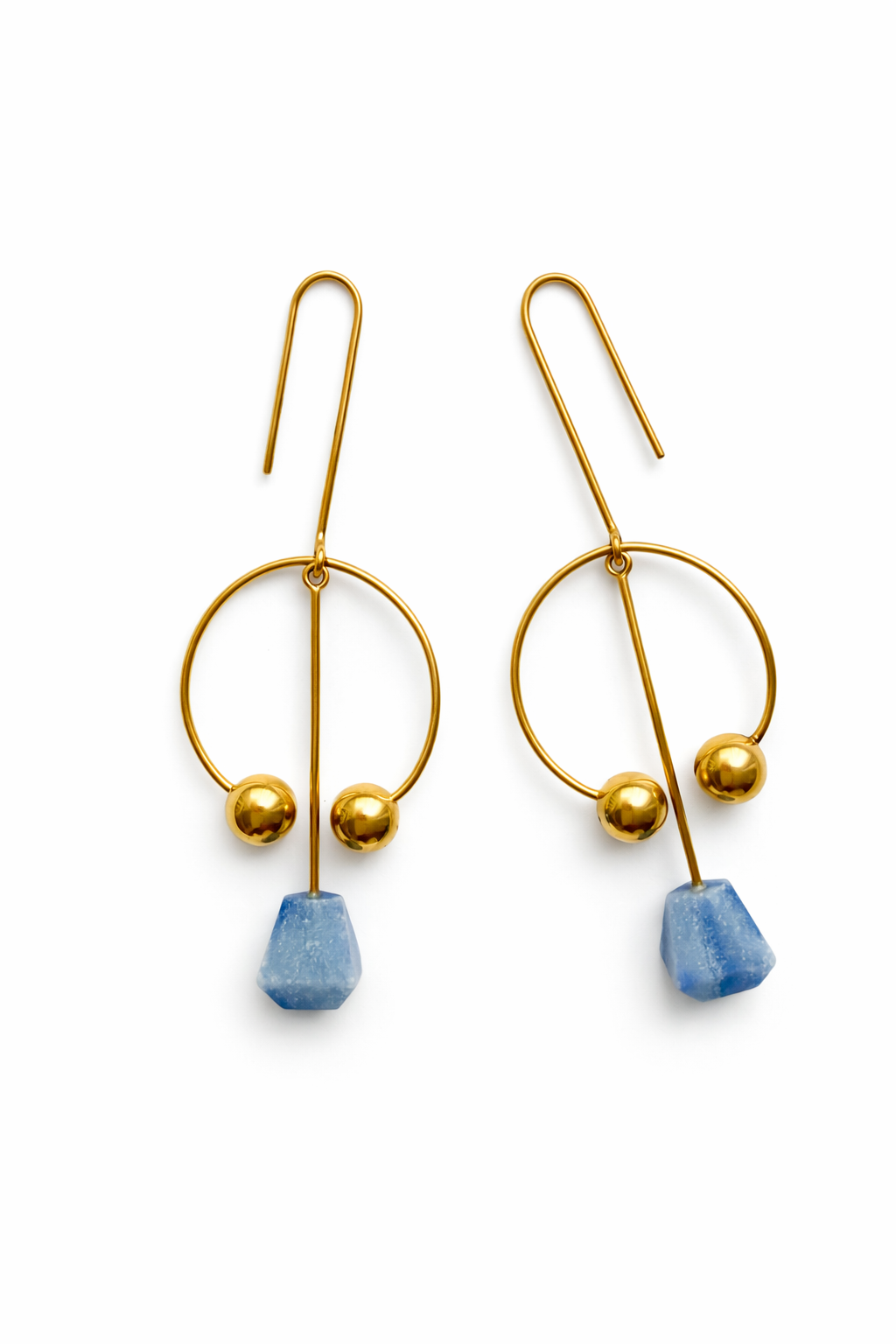Modernist Earrings with Quartz Gemstones Flatlay
