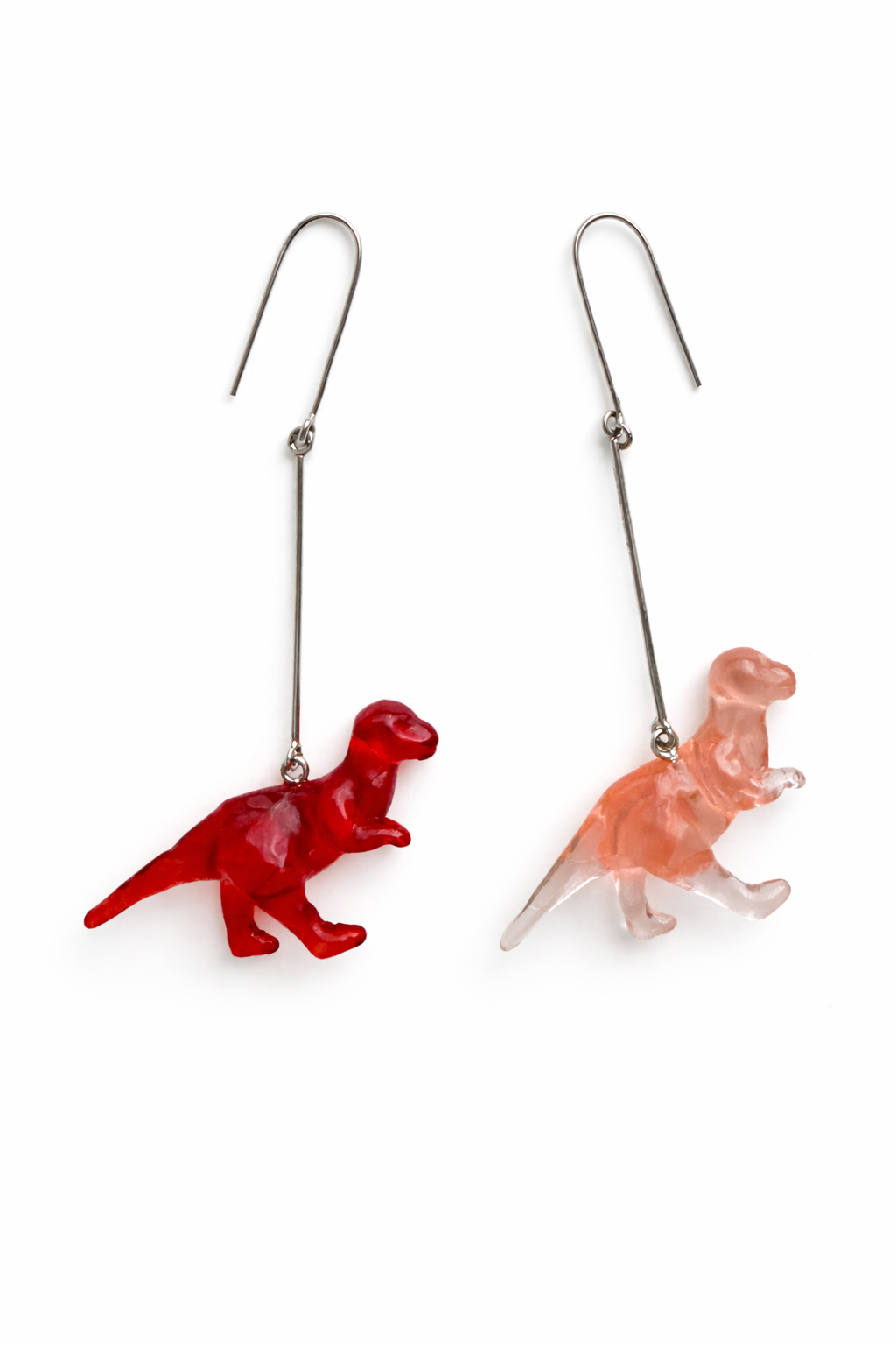The Toy Dinosaur Earrings in Pink & Red Flatlay