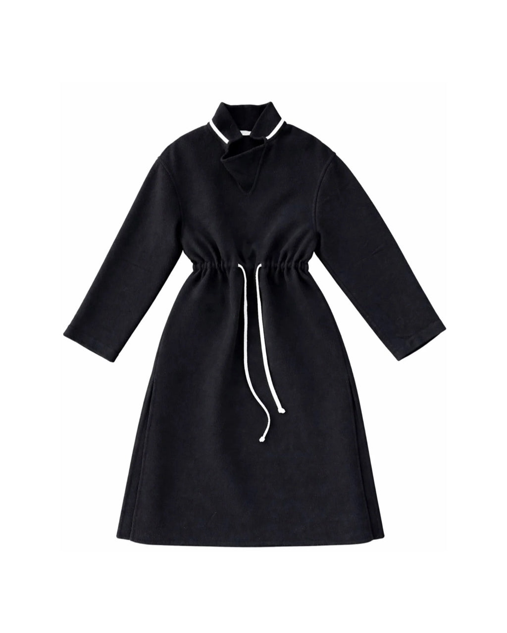 The Long Tunic Dress In Black Double Face Cashmere