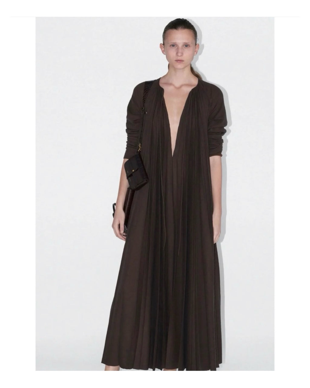 The Brown Pleated Jersey Dress