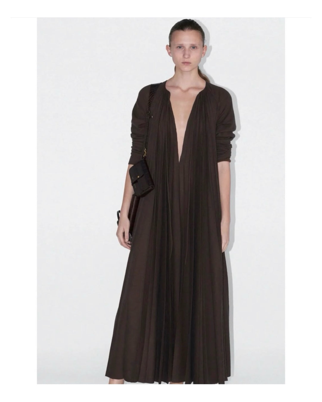 The Brown Pleated Jersey Dress