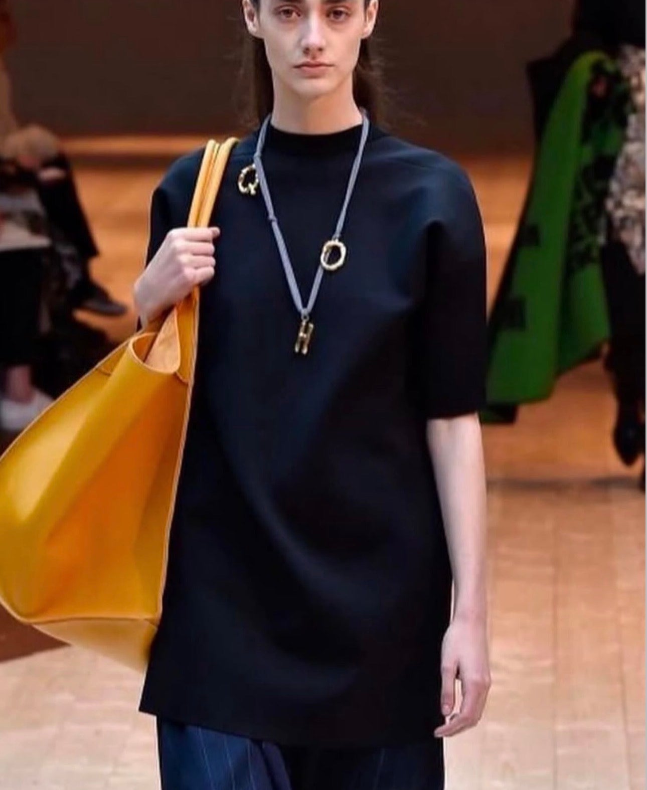 The Alphabet Jersey „Q“ Necklace in Blue Grey Jersey and Gold Brass