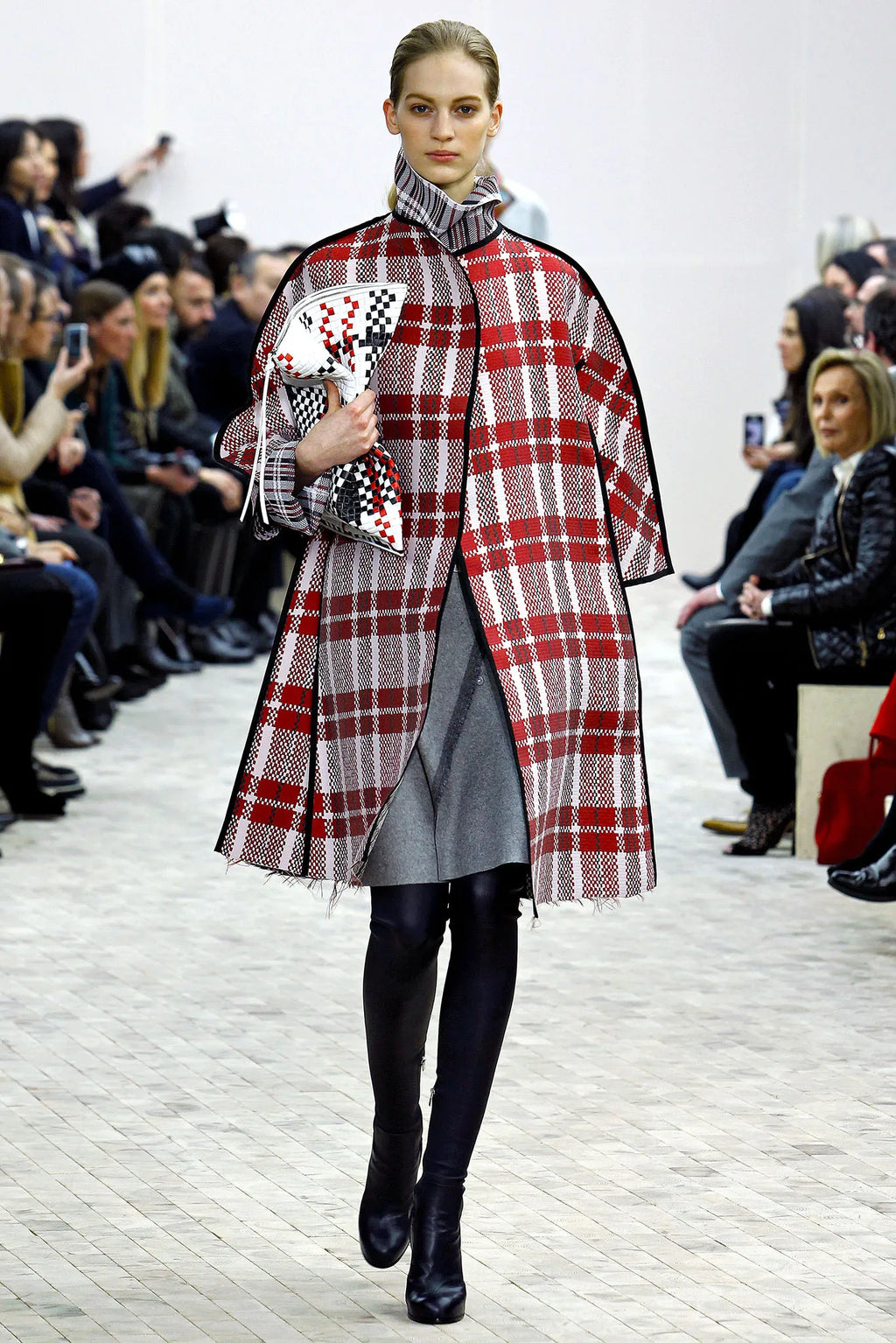 The Museum Coat - Plaid Check Woven Coat with Mink Buttons