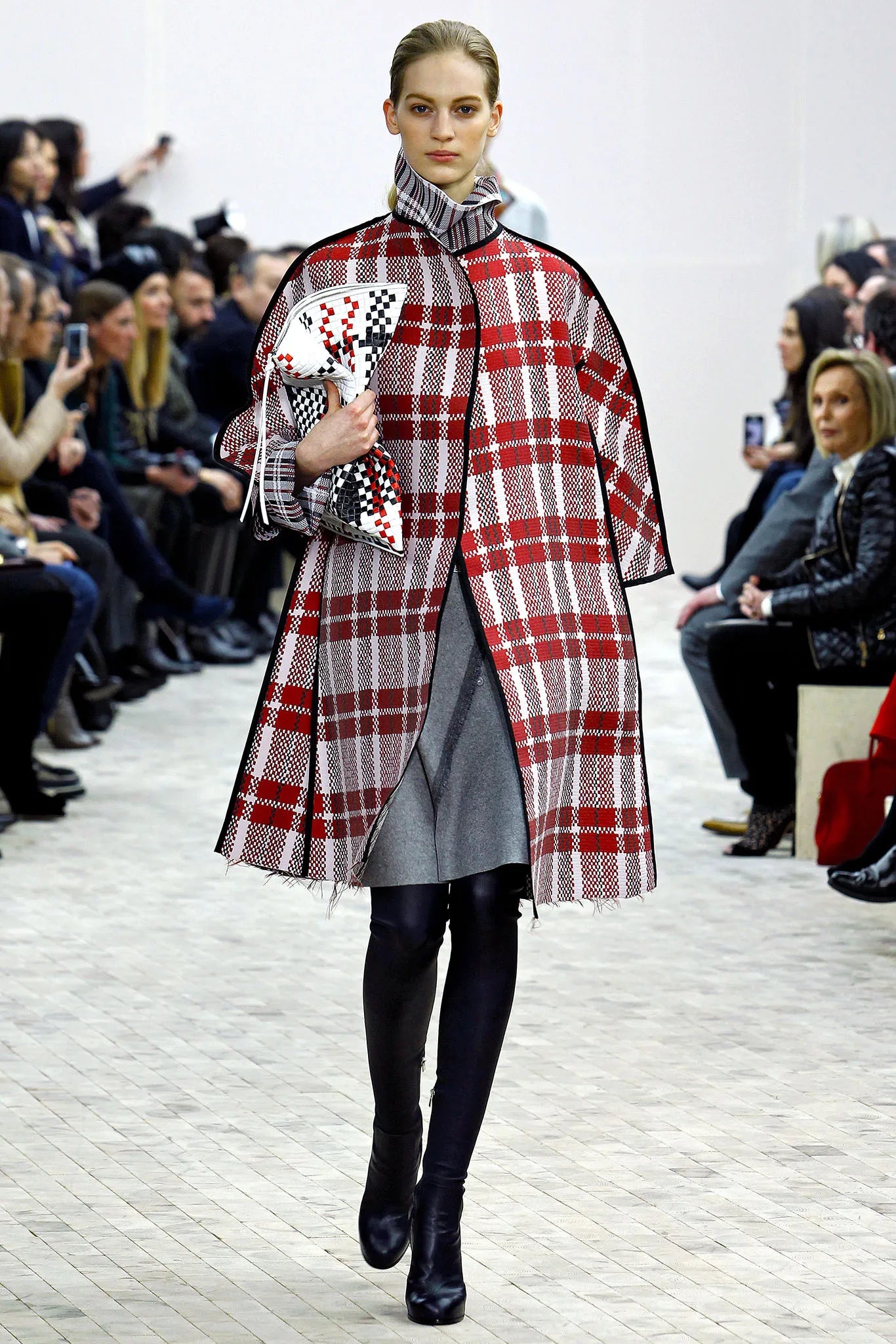 The Museum Coat - Plaid Check Woven Coat with Mink Buttons