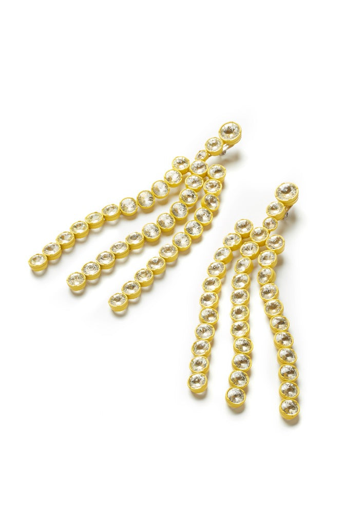 The Riviere Crystal Yellow Painted Aluminium and Strass Earrings Flatlay
