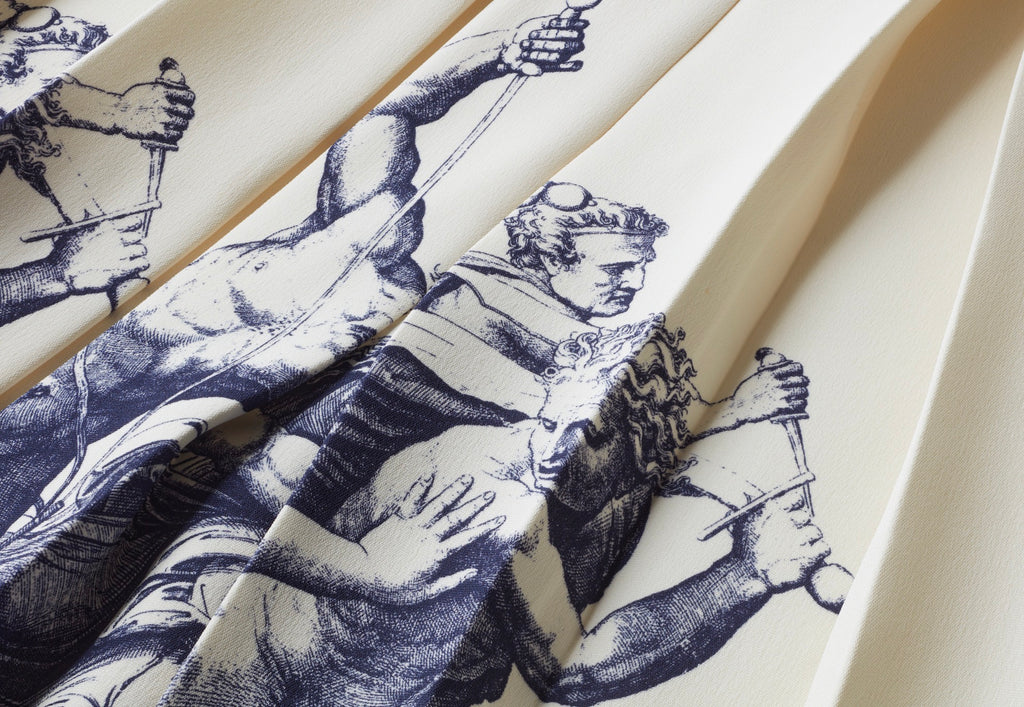 Pleated Graphic Skirt in Ecru Navy Print