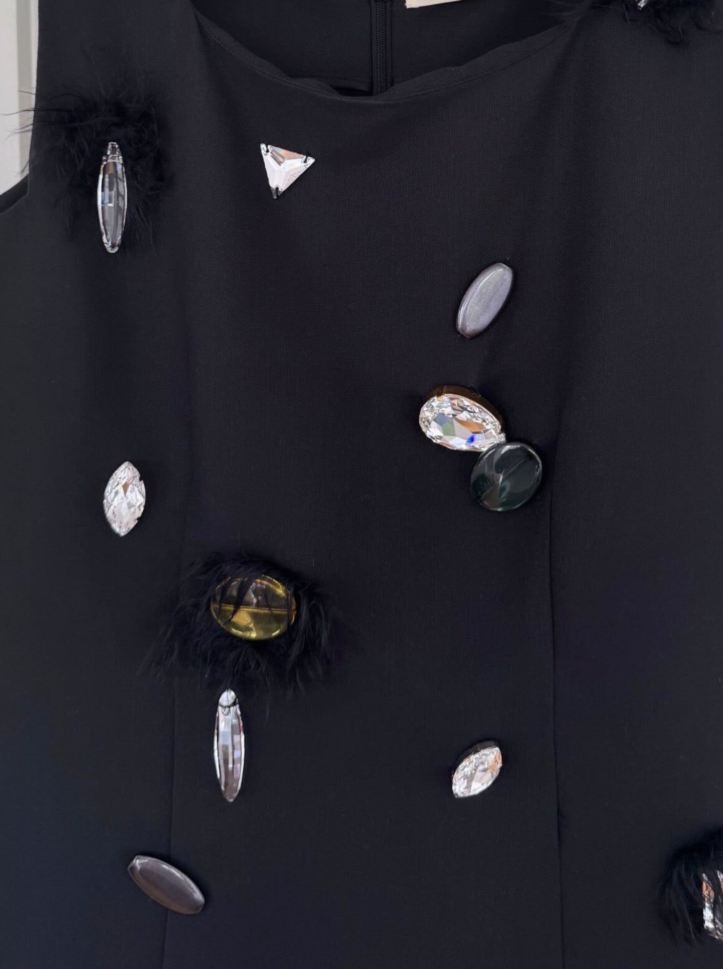 Jewel Embellished Shift Dress in Black