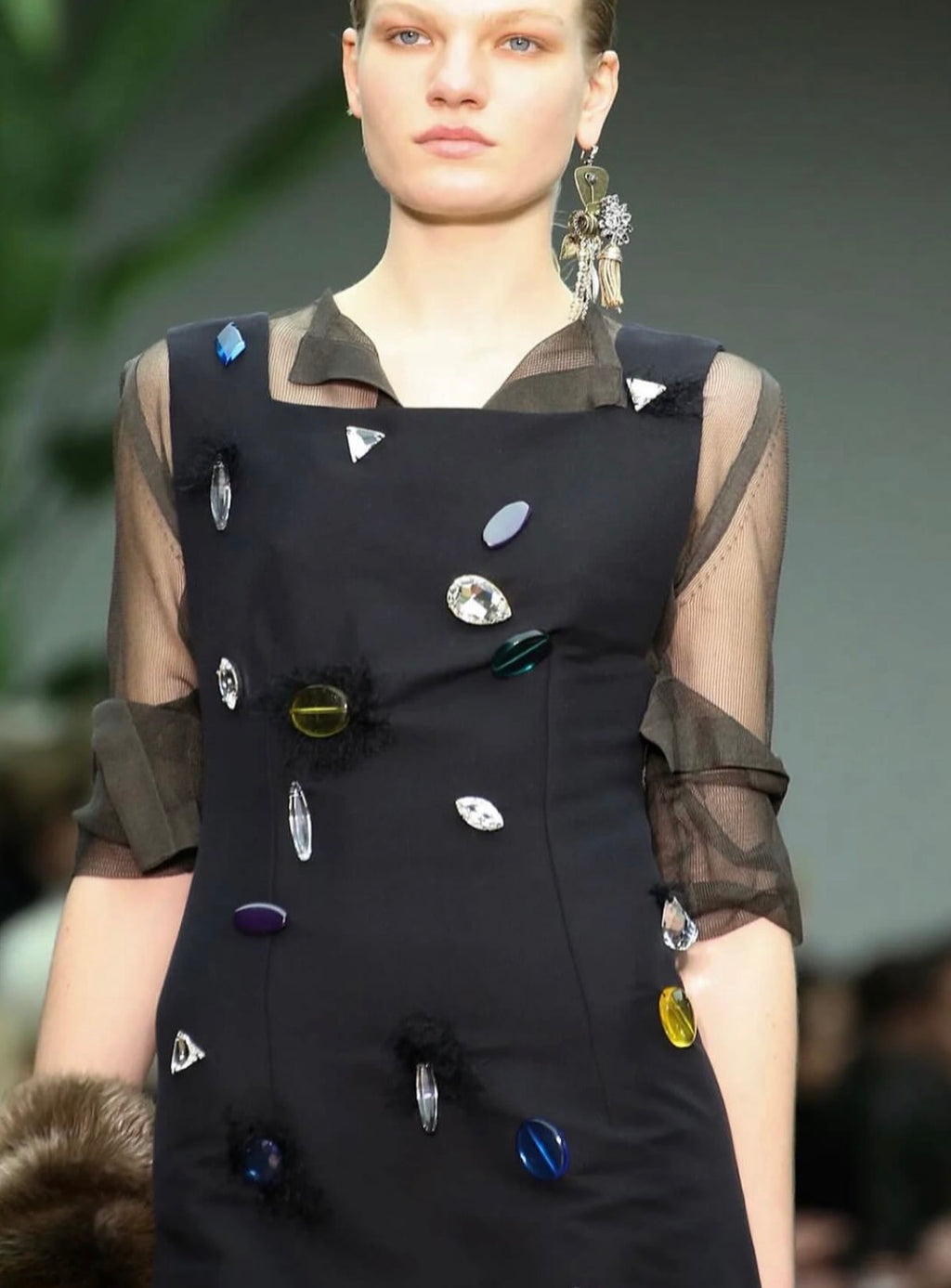 Jewel Embellished Shift Dress in Black