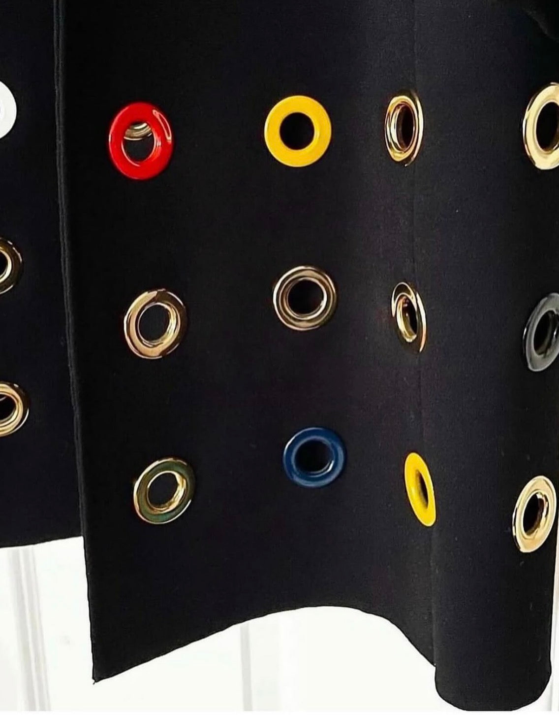 Eyelet Embellished Tailored Coat in Black Multicolor