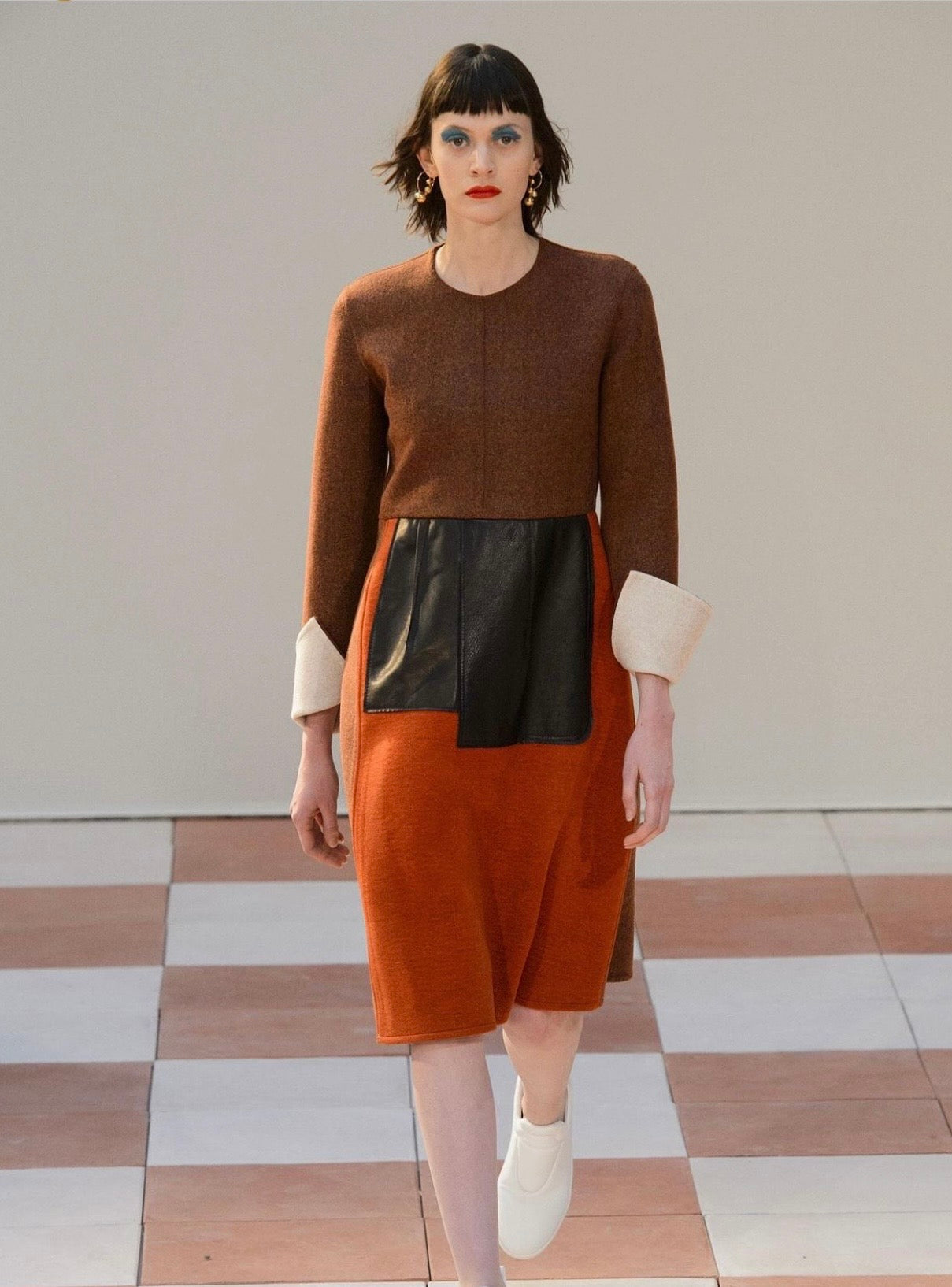 Leather Patched Wool Dress