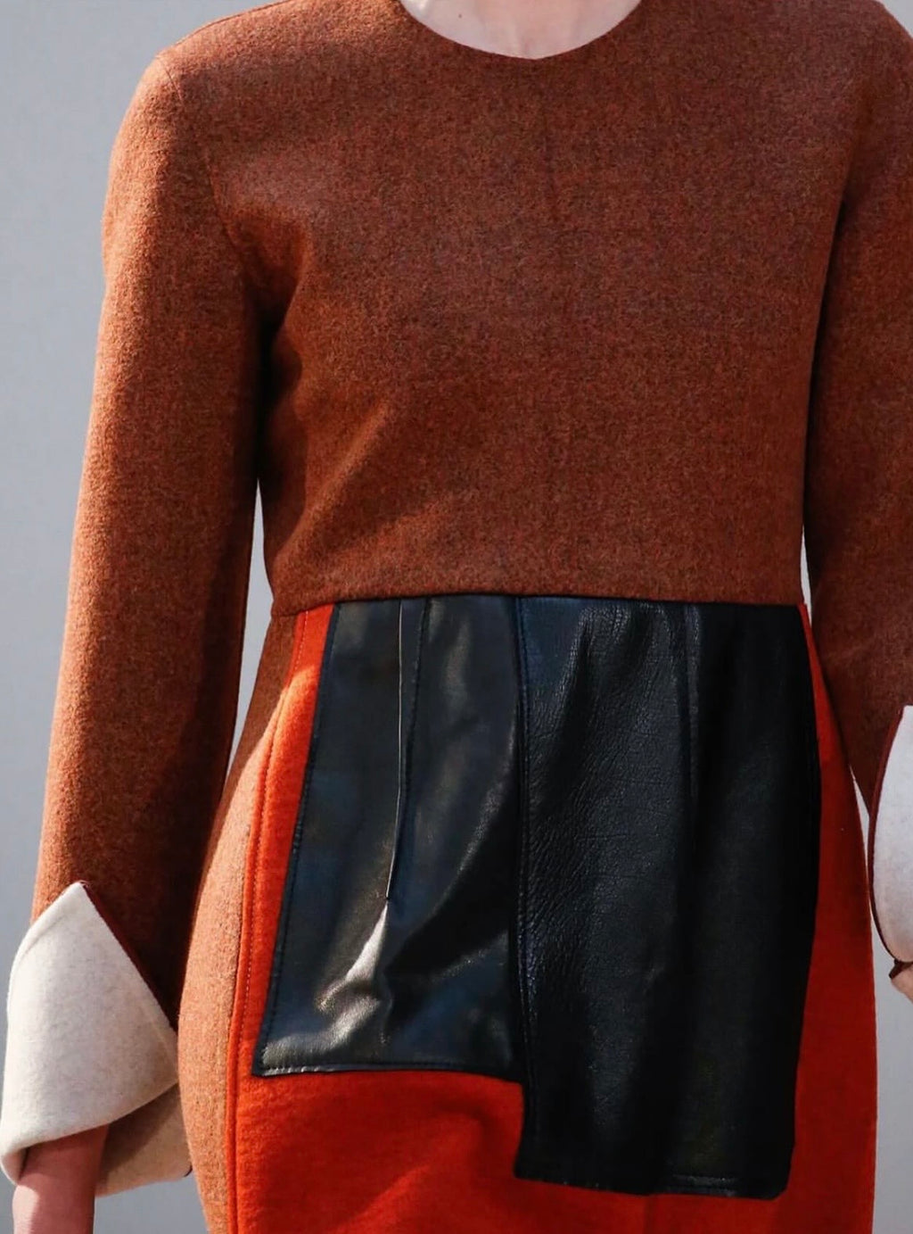 Leather Patched Wool Dress