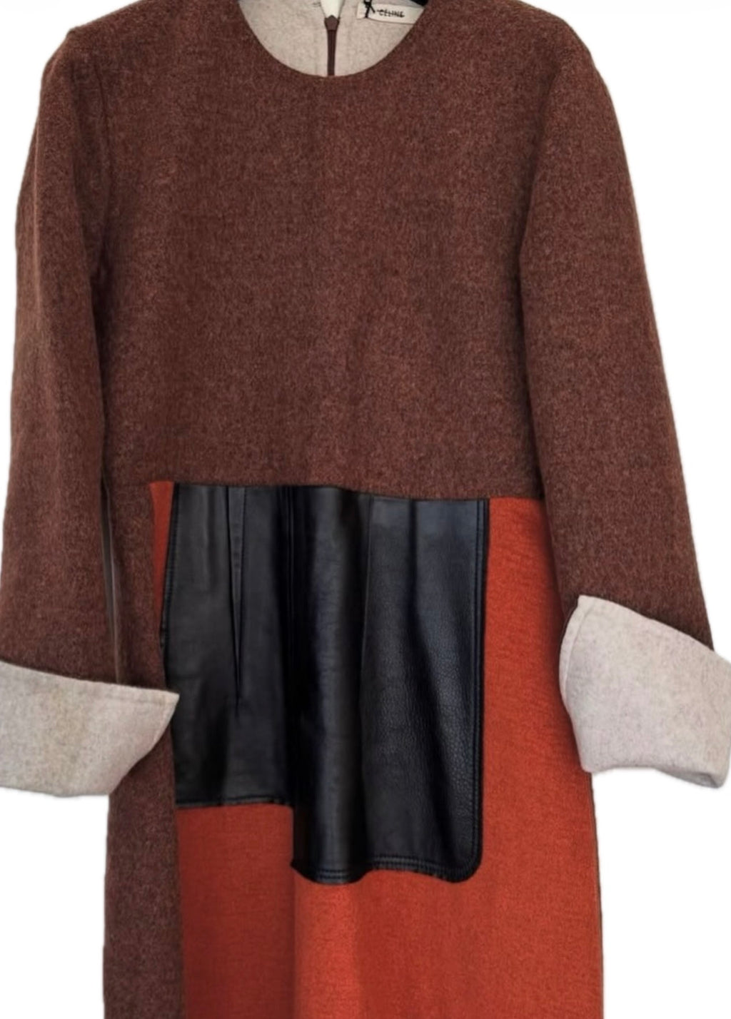 Leather Patched Dress Wool Dress Flatlay