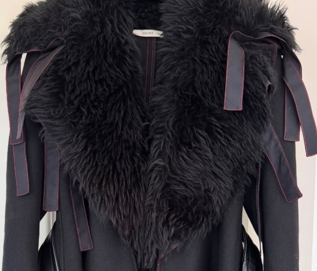 Black Wool Coat with Detachable Statement Fur Collar