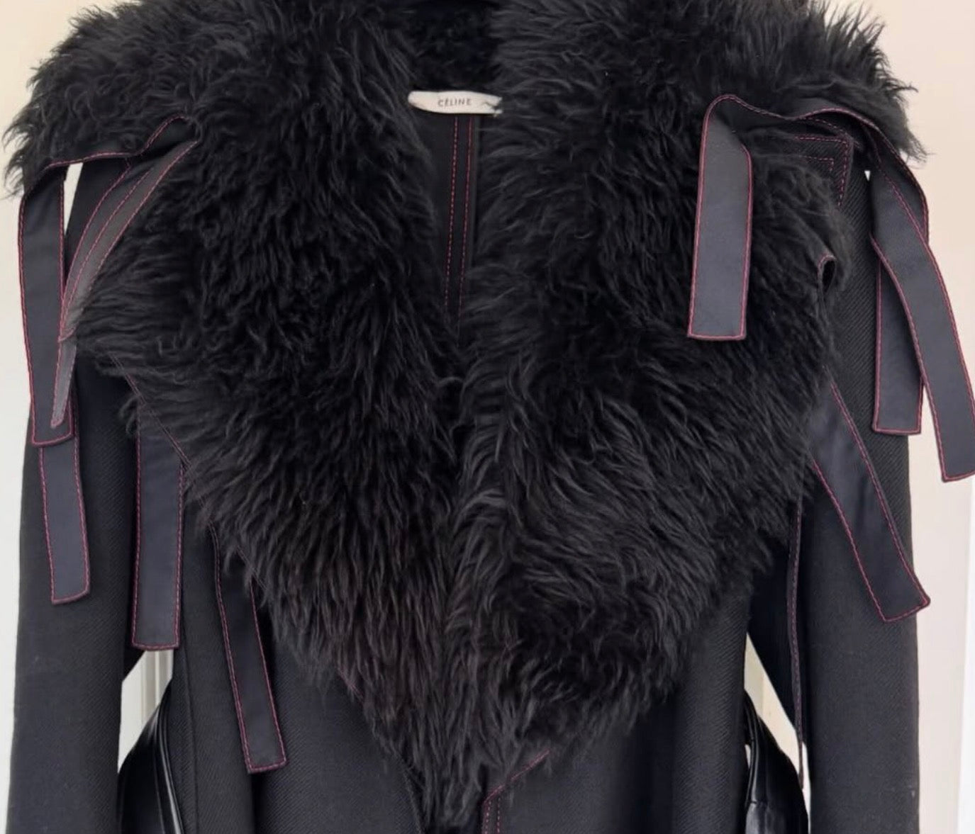 Black Wool Coat with Detachable Statement Fur Collar