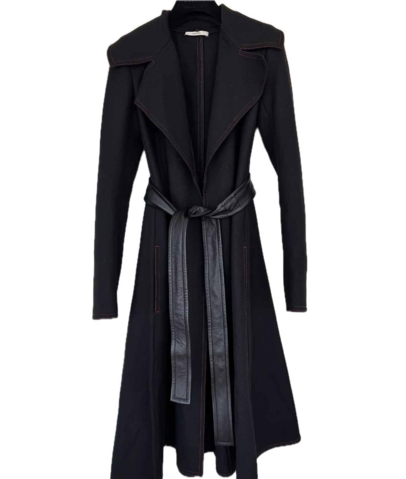 Black Wool Coat with Detachable Statement Fur Collar Flatlay