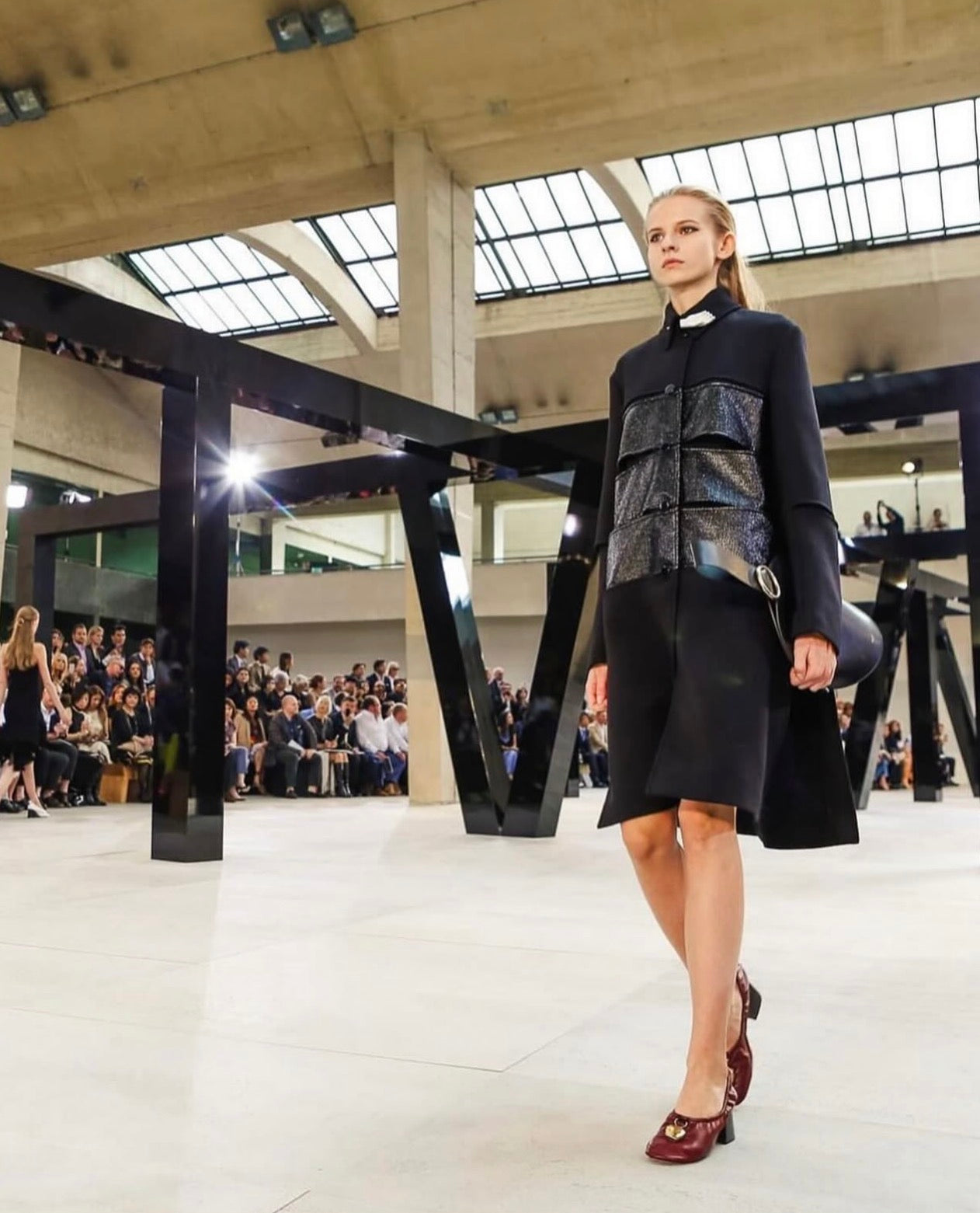 Silver Buckle Glossy Panel Coat
