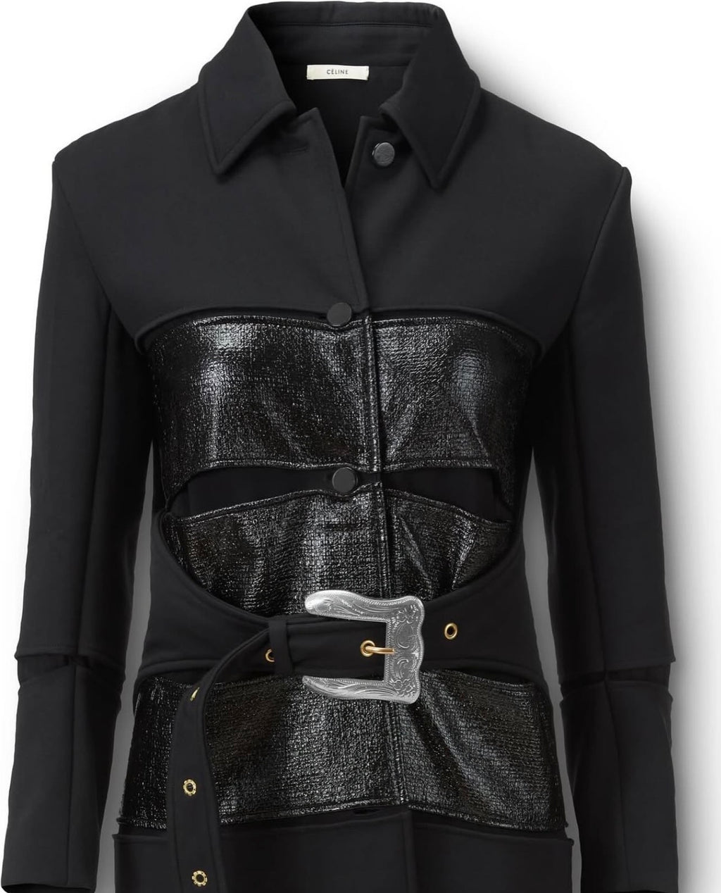 Silver Buckle Glossy Panel Coat