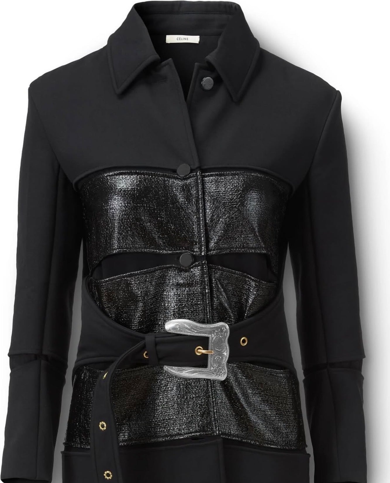 Silver Buckle Glossy Panel Coat