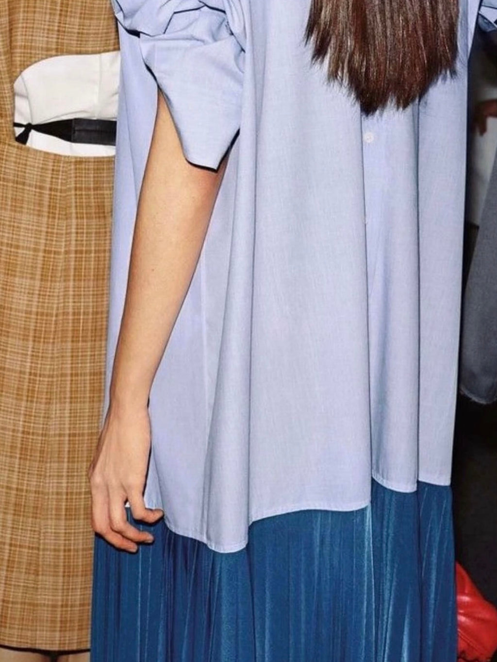 Blue Pleated Cotton Shirt Dress