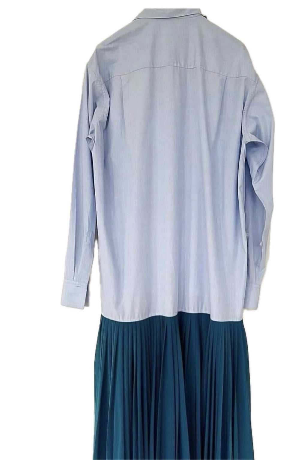 Blue Pleated Cotton Shirt Dress