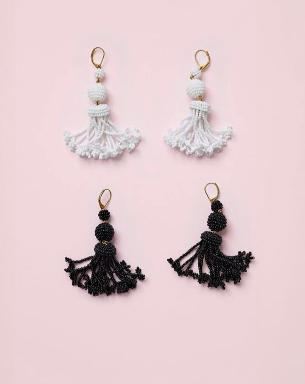 The Pompon Beads Earrings in Black Glass and Brass