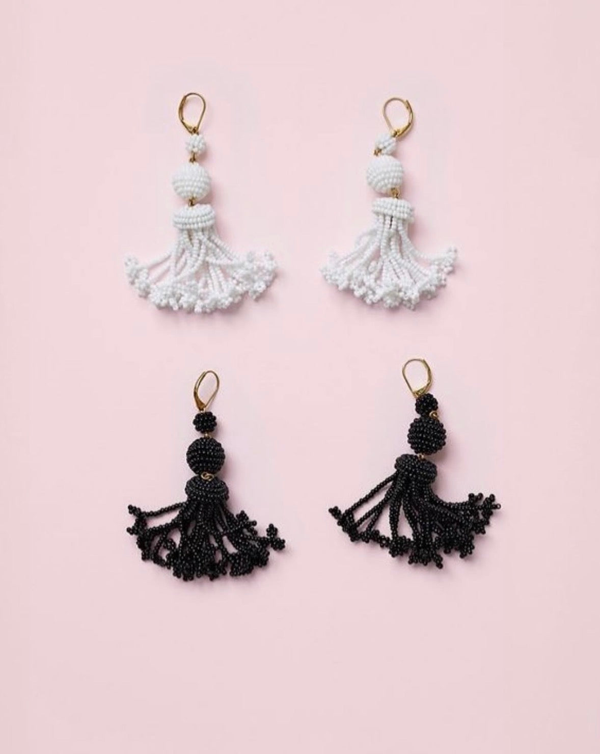 The Pompon Beads Earrings in Black Glass and Brass