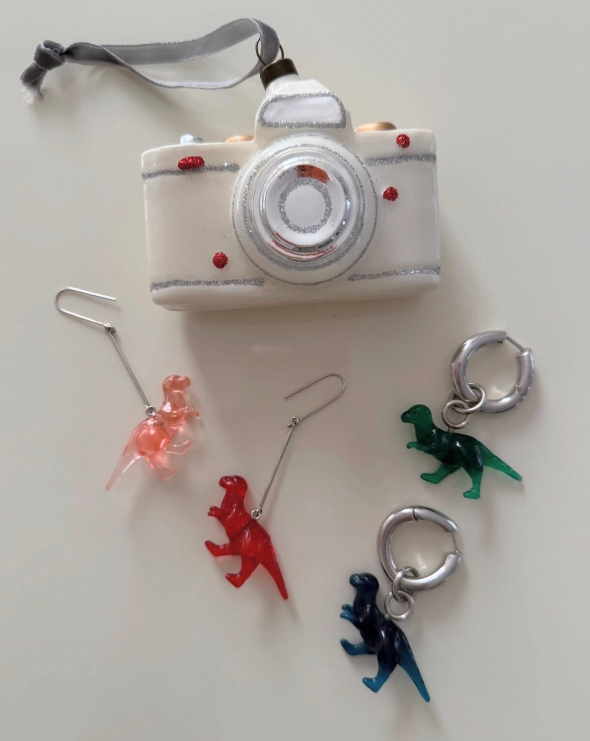 The Toy Dinosaur Earrings in Pink & Red