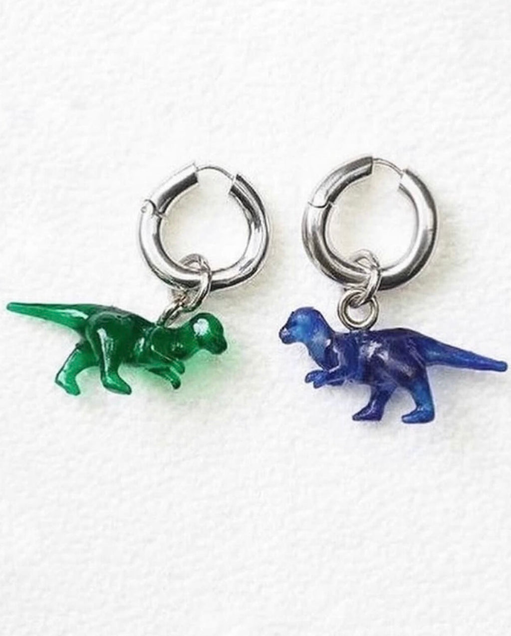 The Toy Small Dinosaur Earrings in Blue And Green Resin