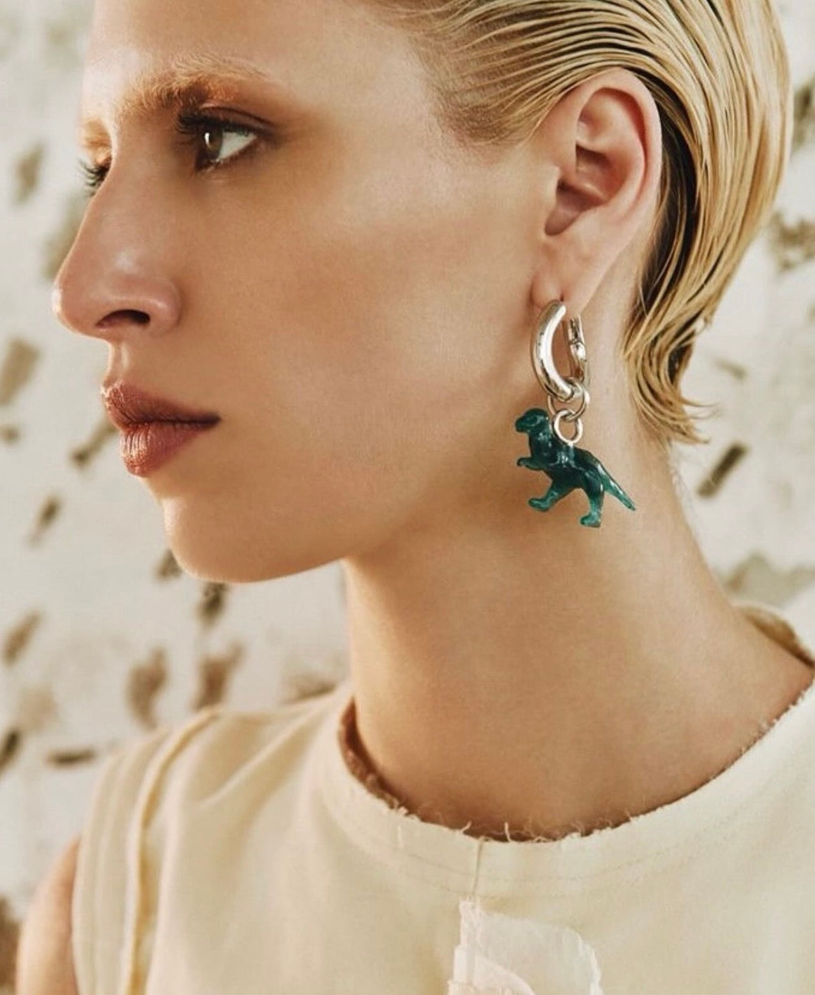 The Toy Small Dinosaur Earrings in Blue And Green Resin