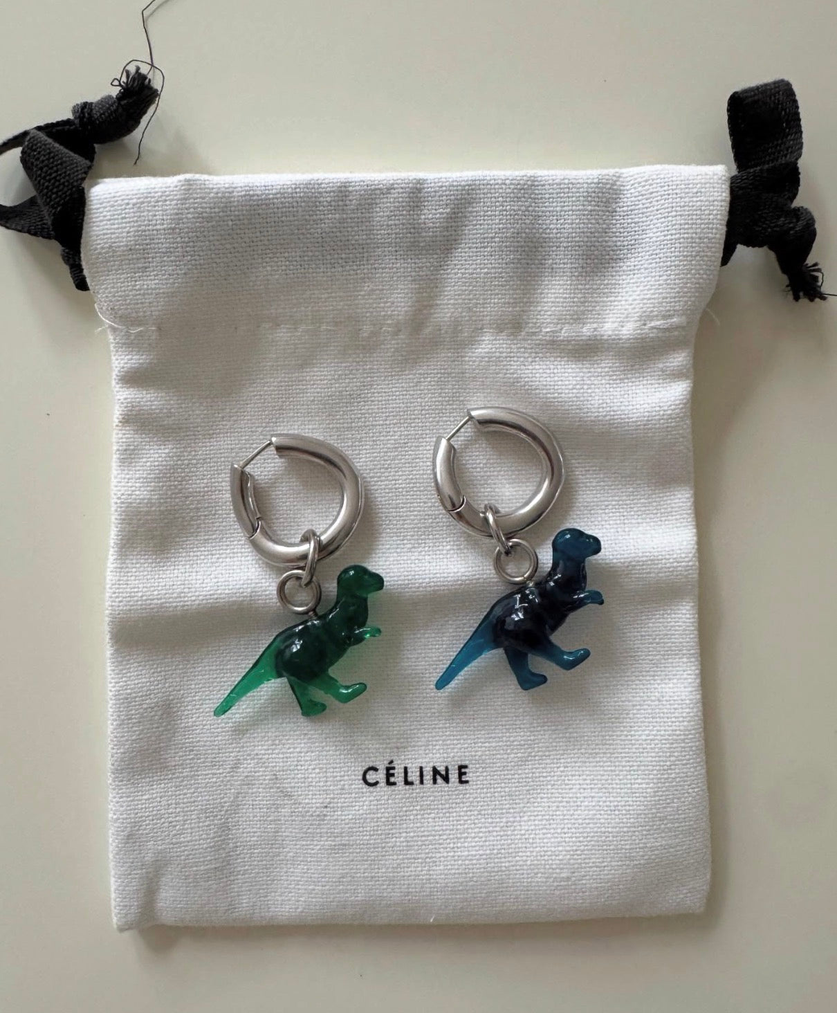 The Toy Small Dinosaur Earrings in Blue And Green Resin
