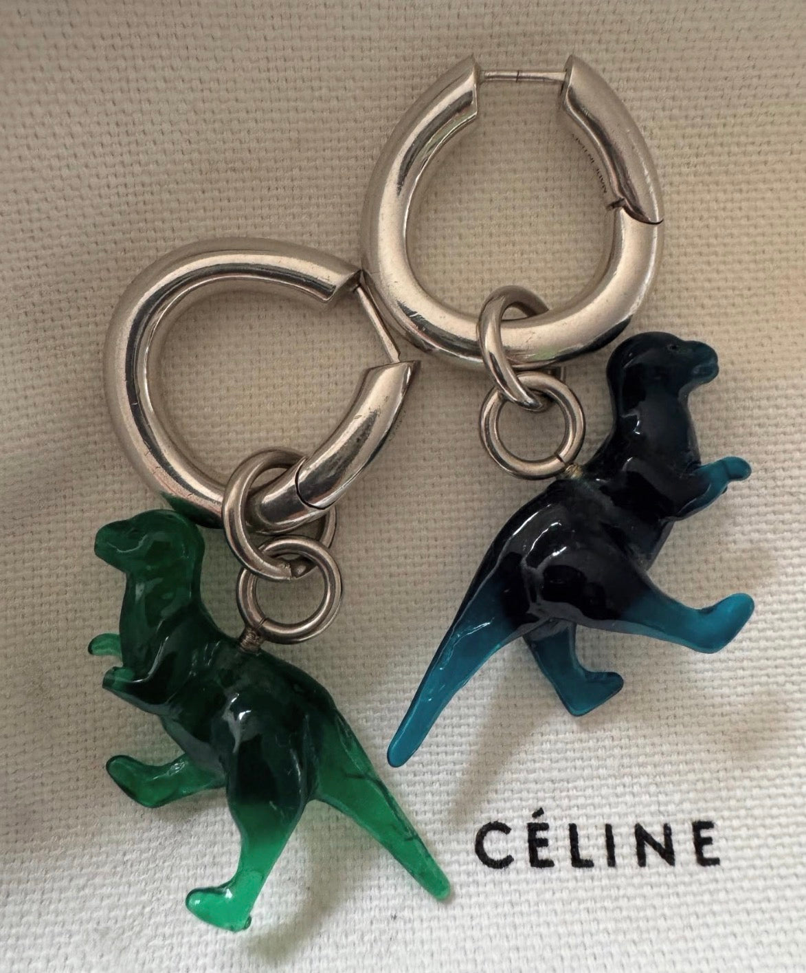 The Toy Small Dinosaur Earrings in Blue And Green Resin