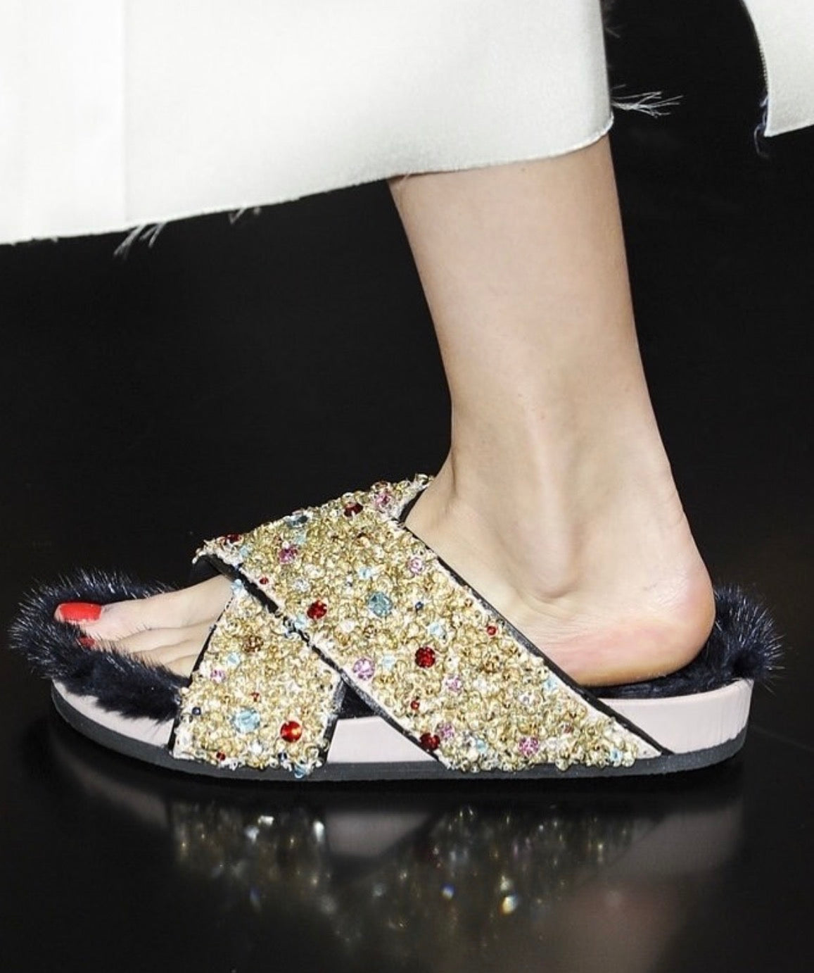 The Crystal Embellished Fur Birkenstocks