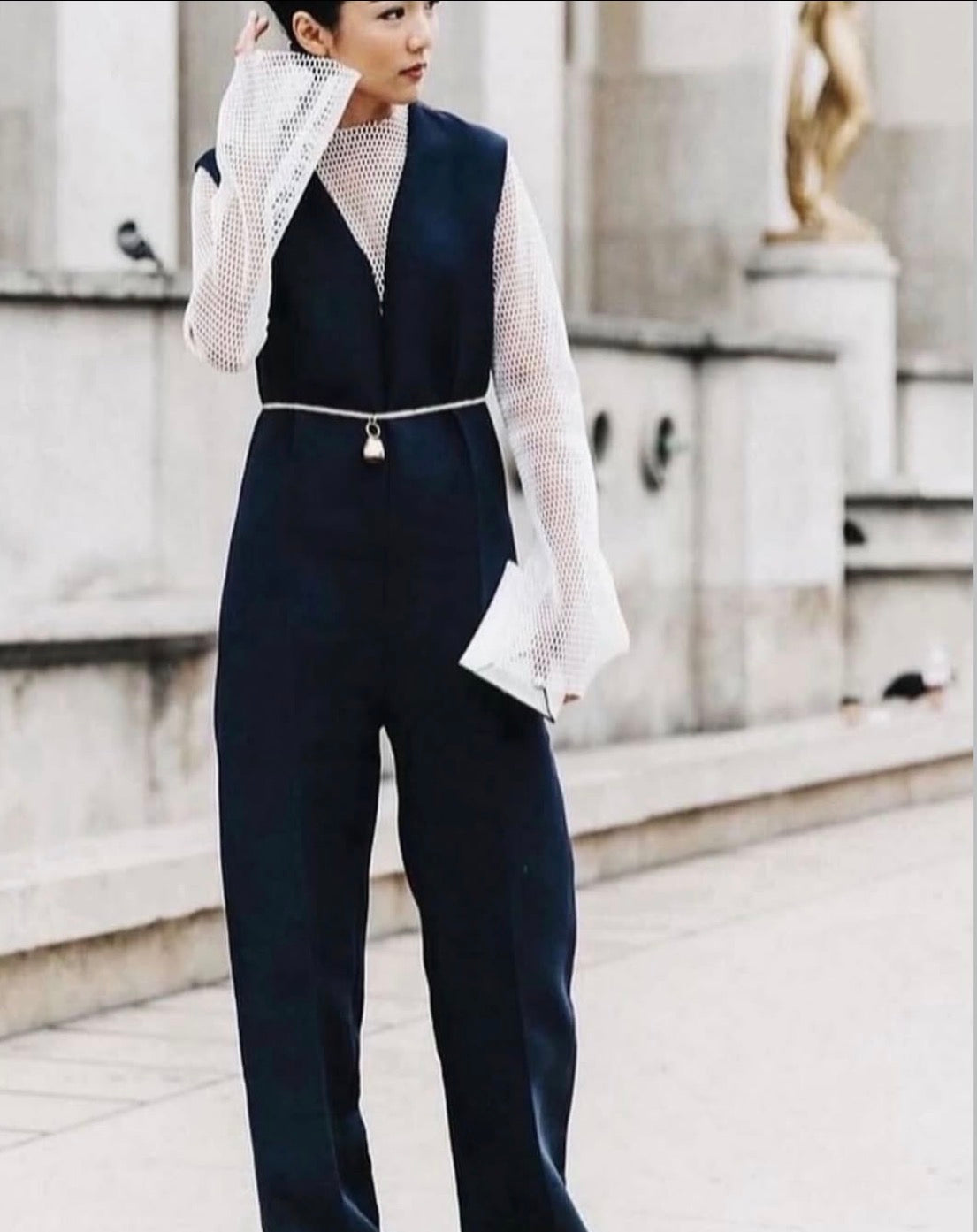 The V Neck Jumpsuit In Ink Wool Crepe